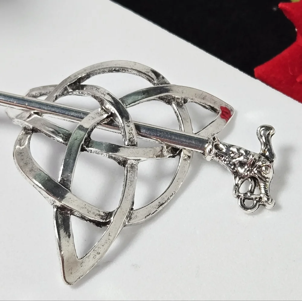 Celtic Triquetra Hair Pin Silver Viking Dragon Hair Slide Stick Medieval Norse